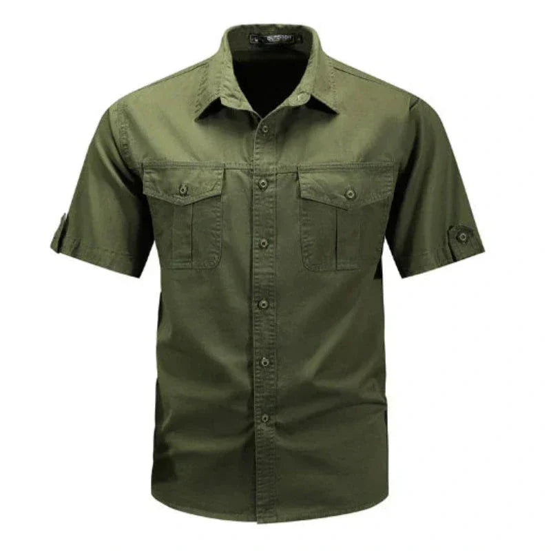Men’s Short Sleeve Cargo Shirt Button Up Utility Style Breathable Casual Outdoor Top