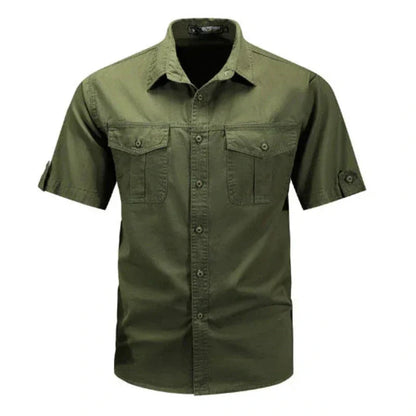 Men’s Short Sleeve Cargo Shirt Button Up Utility Style Breathable Casual Outdoor Top