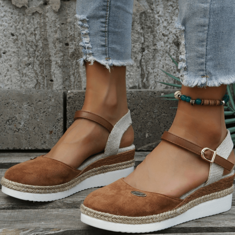 Carina Sandales Femme – Élégante Compensée avec Fermeture à Boucle Ajustable et Style Bohème