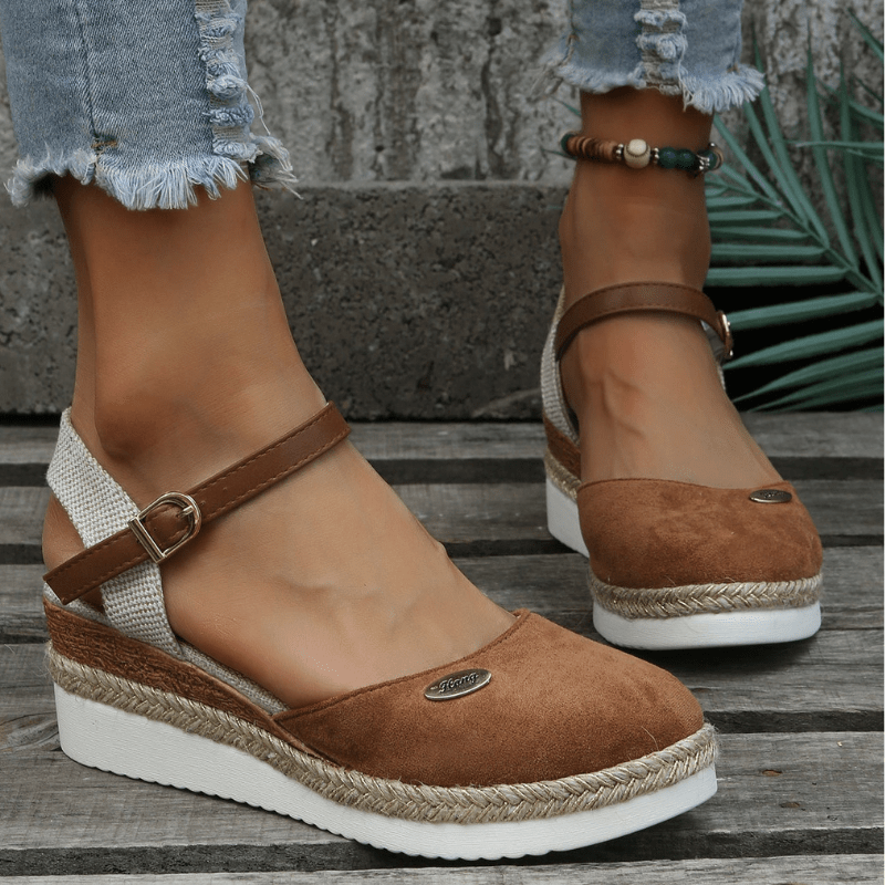 Carina Sandales Femme – Élégante Compensée avec Fermeture à Boucle Ajustable et Style Bohème