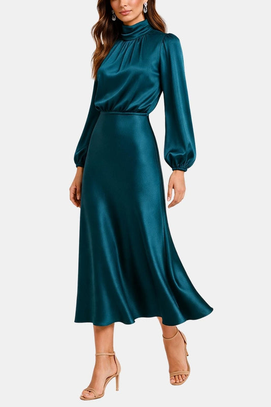 Carla - High Neck Elegant Satin Dress