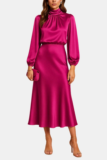 Carla - High Neck Elegant Satin Dress