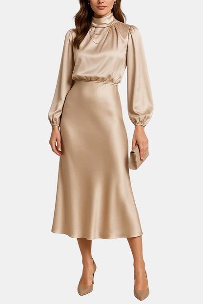 Carla - High Neck Elegant Satin Dress