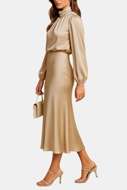 Carla - High Neck Elegant Satin Dress
