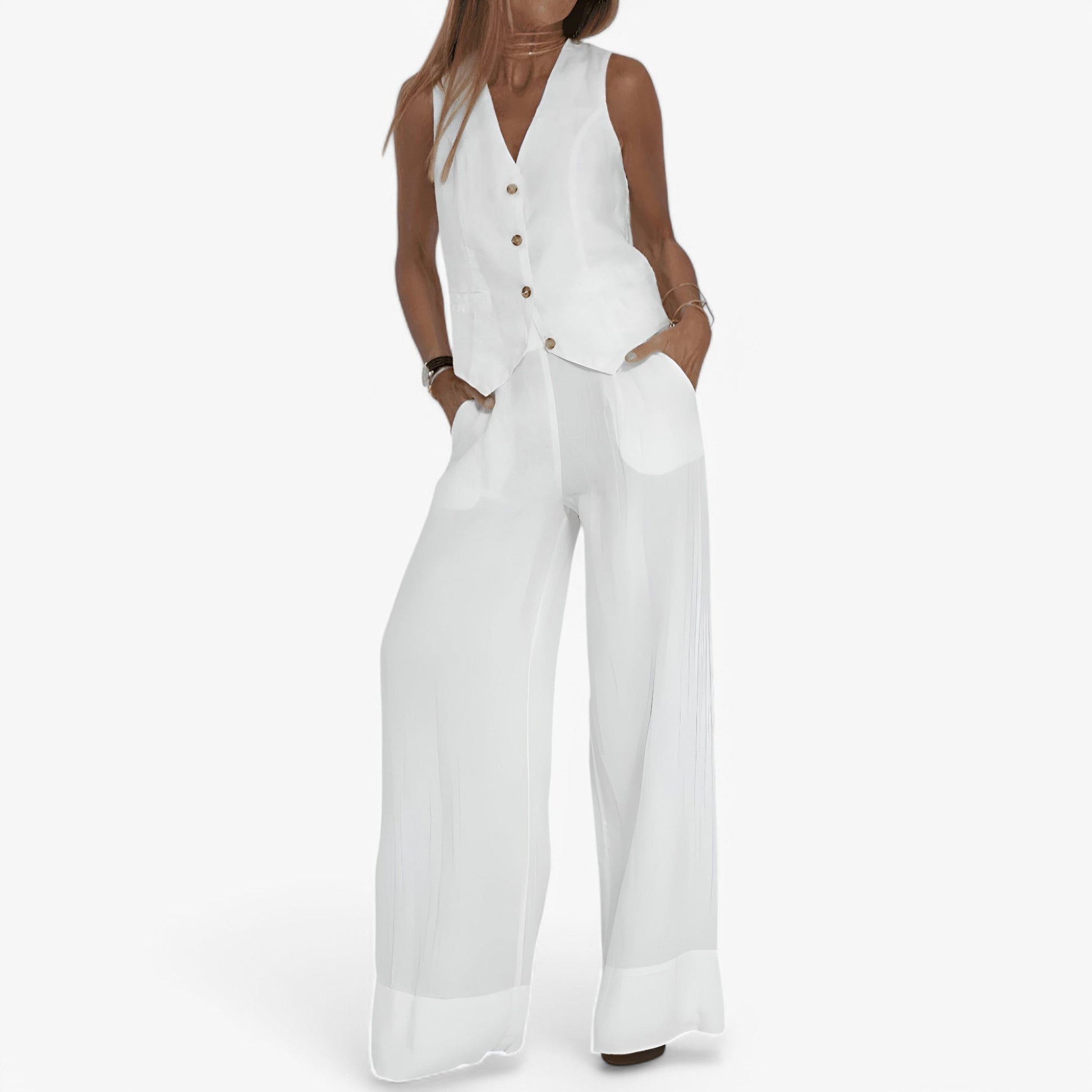 Lina | Ærmeløs vest (med gratis koordinerede bukser) - Bianco - women's fashion - {{ product_tags }