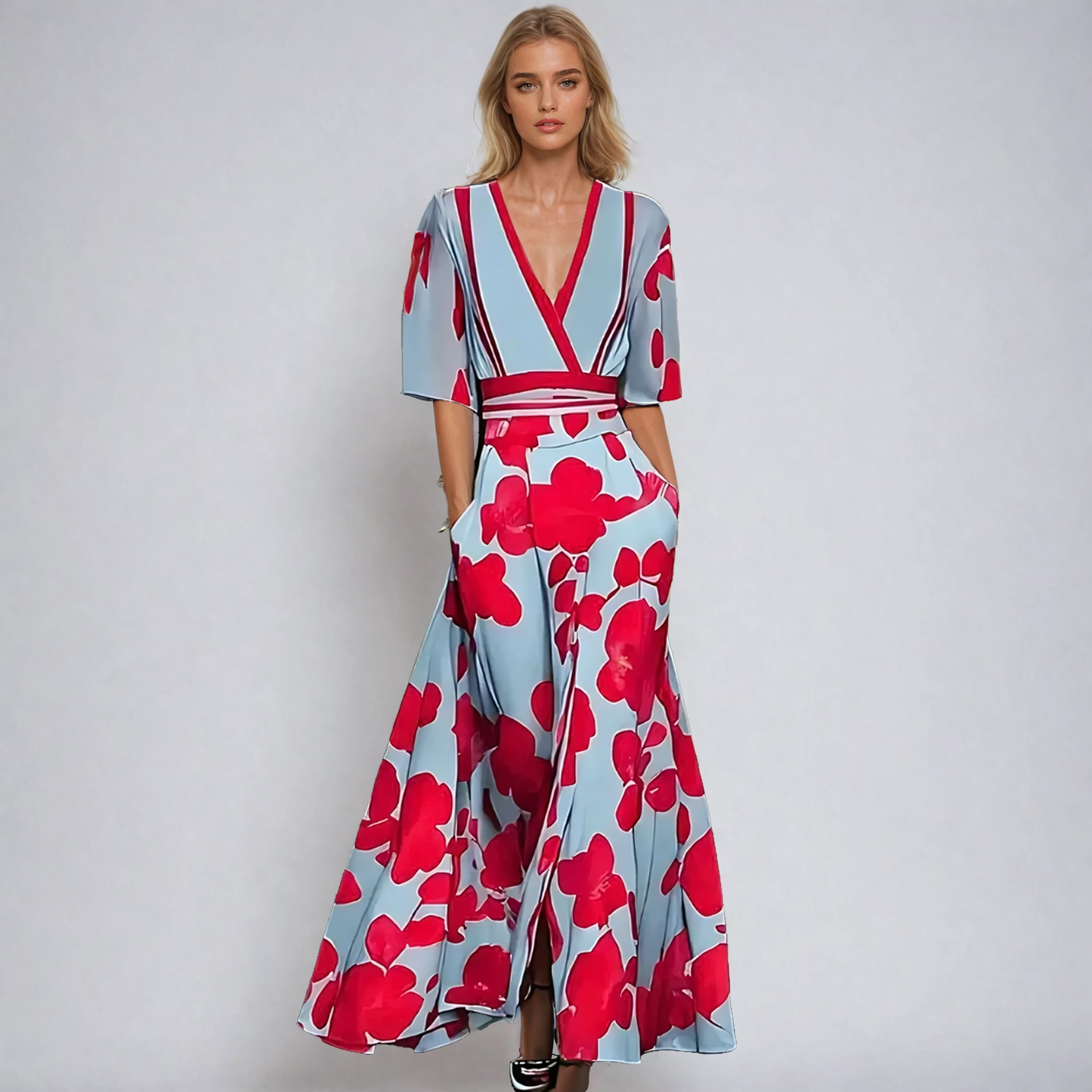 Floral Print Maxi Dress with V-Neckline