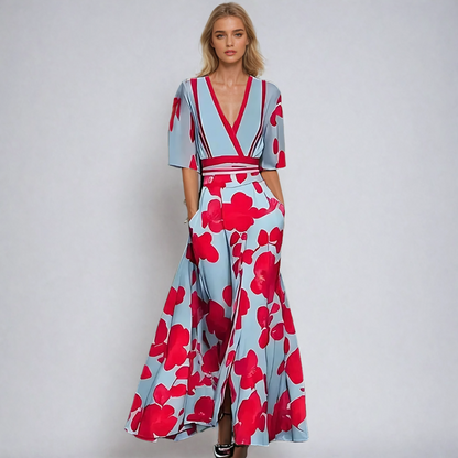 Floral Print Maxi Dress with V-Neckline