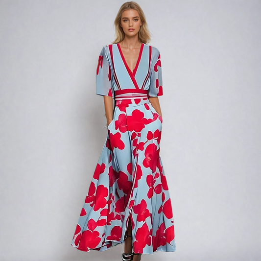 Floral Print Maxi Dress with V-Neckline