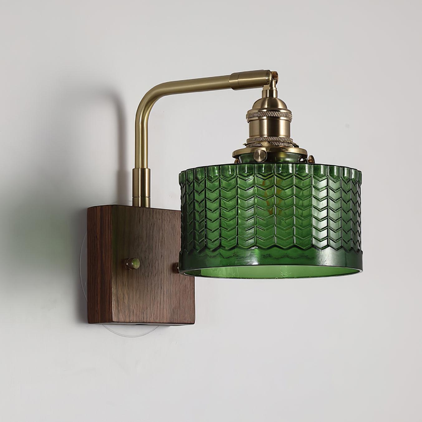 Camela Wall Lamp | Rustic Green Glass & Wood Sconce | Fish Scale Art Glass Lighting | E26/E27 LED or Incandescent | Living Room Bedroom Hallway
