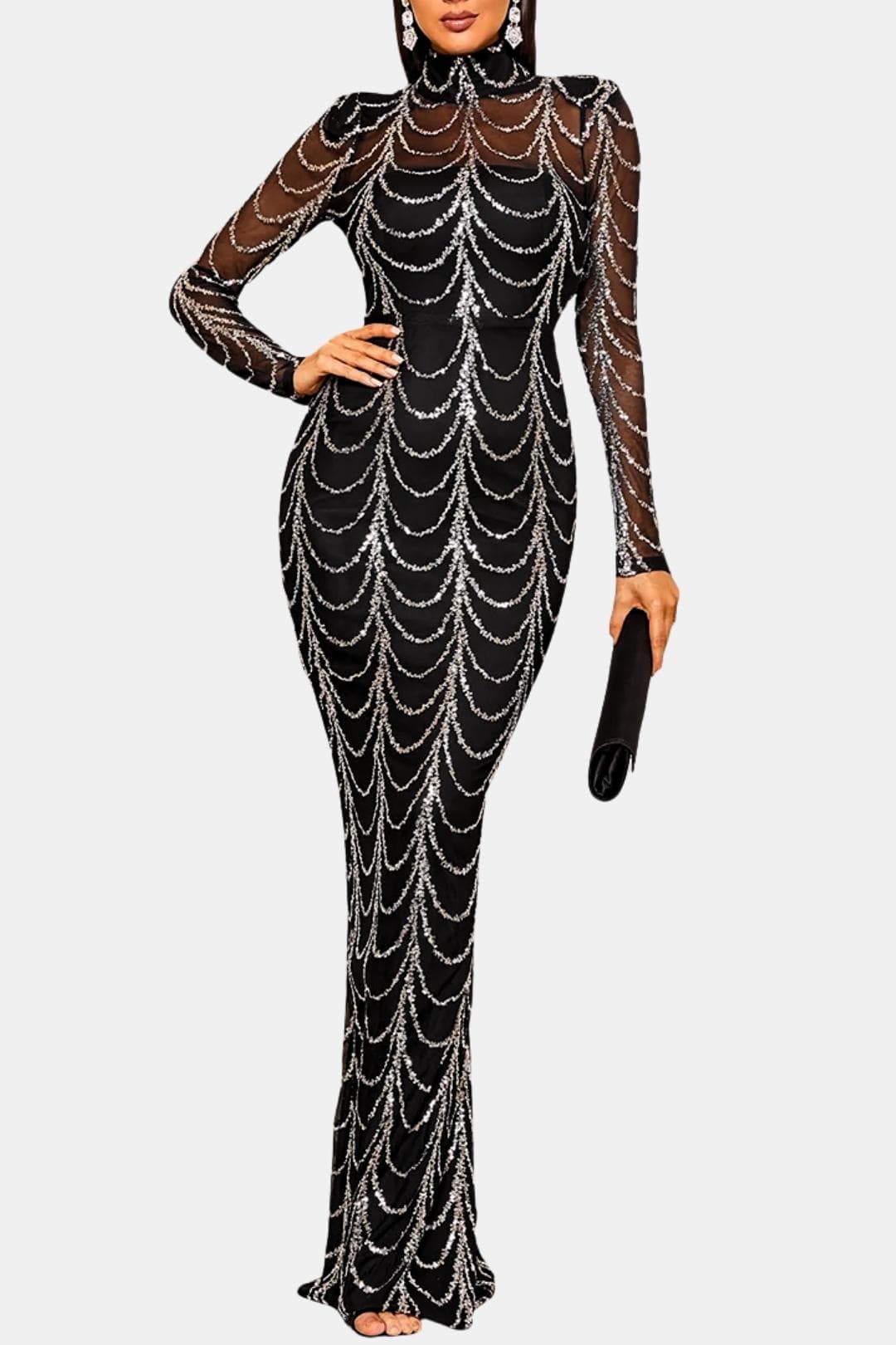Cece – Sheer Sequin Ripple Evening Dress