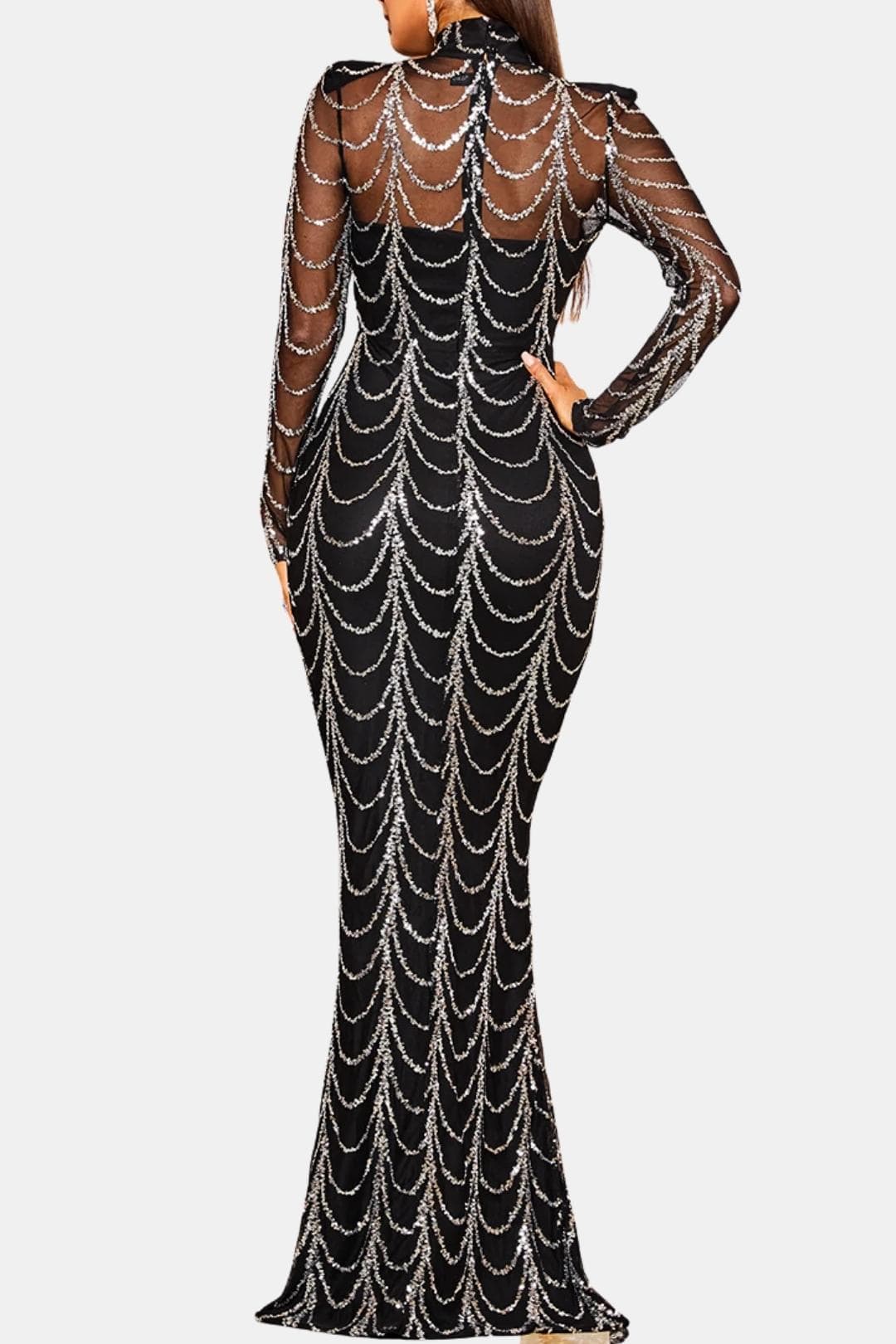 Cece – Sheer Sequin Ripple Evening Dress