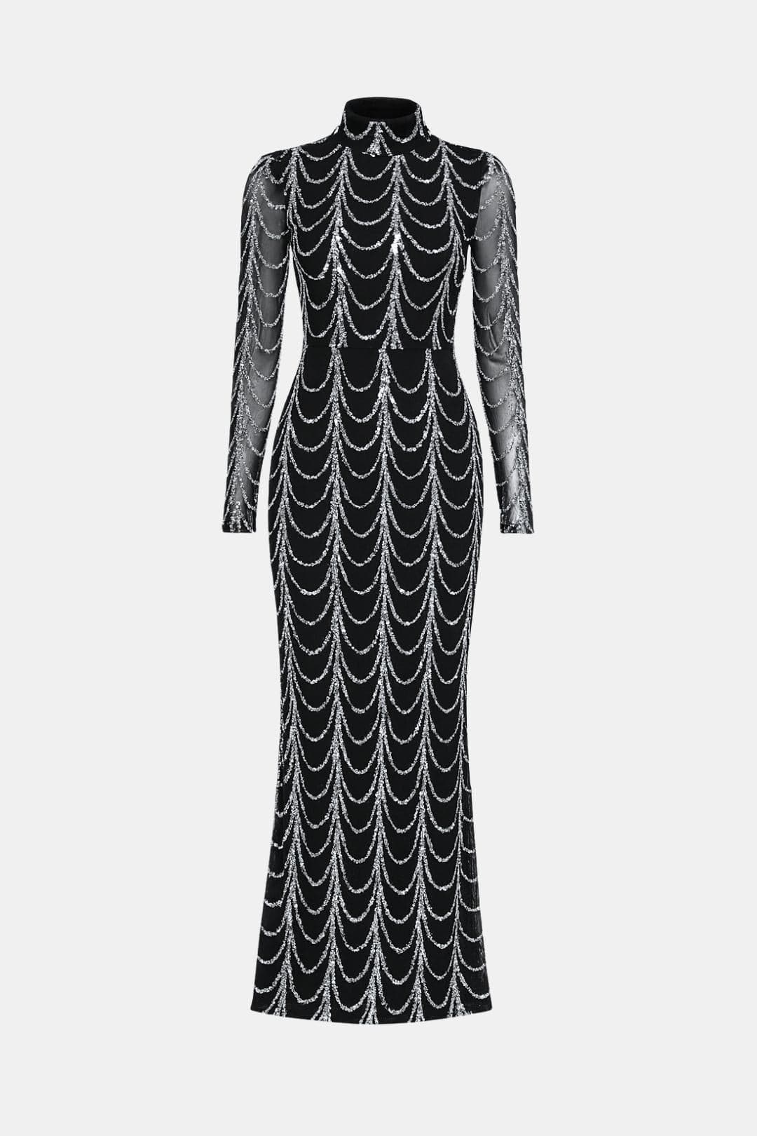 Cece – Sheer Sequin Ripple Evening Dress