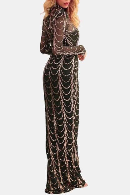 Cece – Sheer Sequin Ripple Evening Dress
