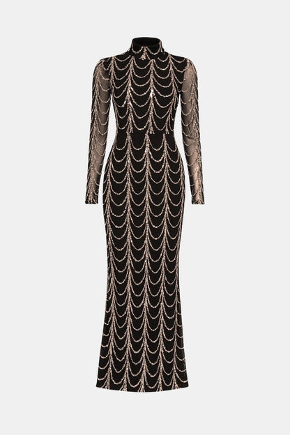 Cece – Sheer Sequin Ripple Evening Dress