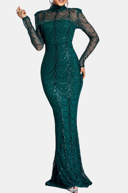 Cece – Sheer Sequin Ripple Evening Dress