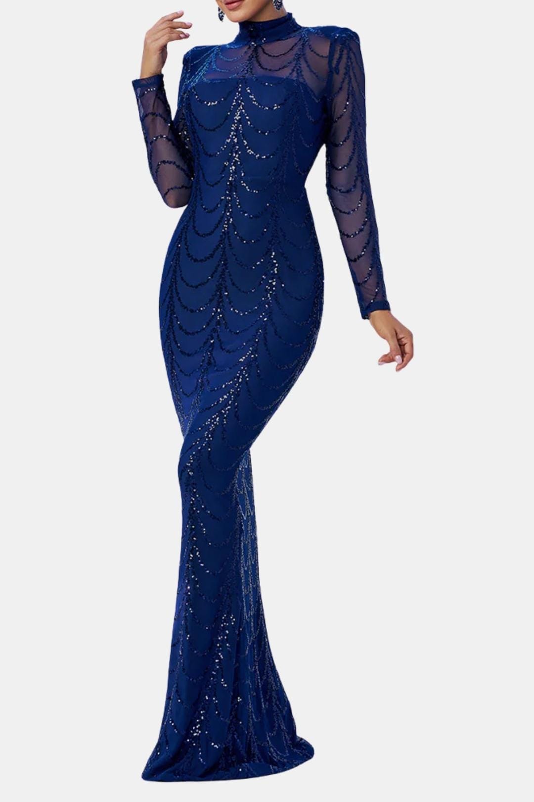 Cece – Sheer Sequin Ripple Evening Dress