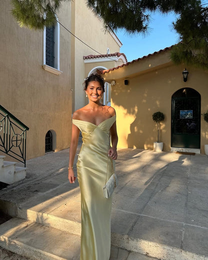 Bonnie - Backless Satin Maxi Off Shoulder Dress