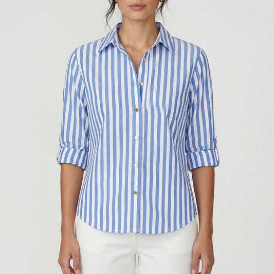 Celia  - Button-Front Striped Women's Blouse