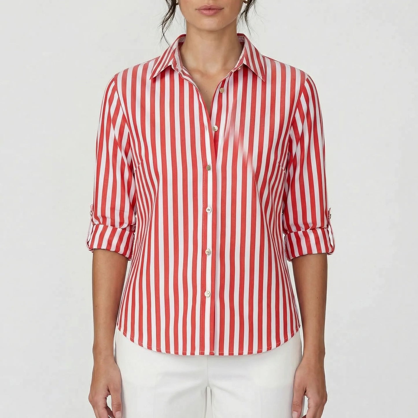 Celia  - Button-Front Striped Women's Blouse