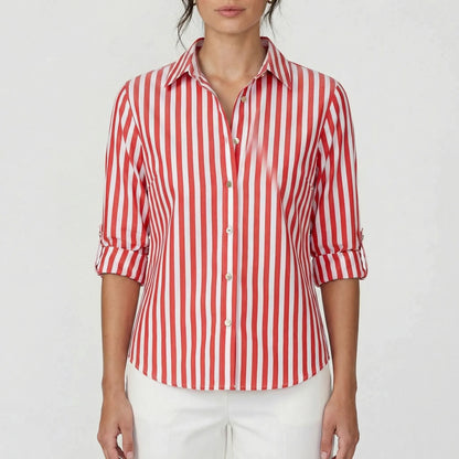 Celia  - Button-Front Striped Women's Blouse