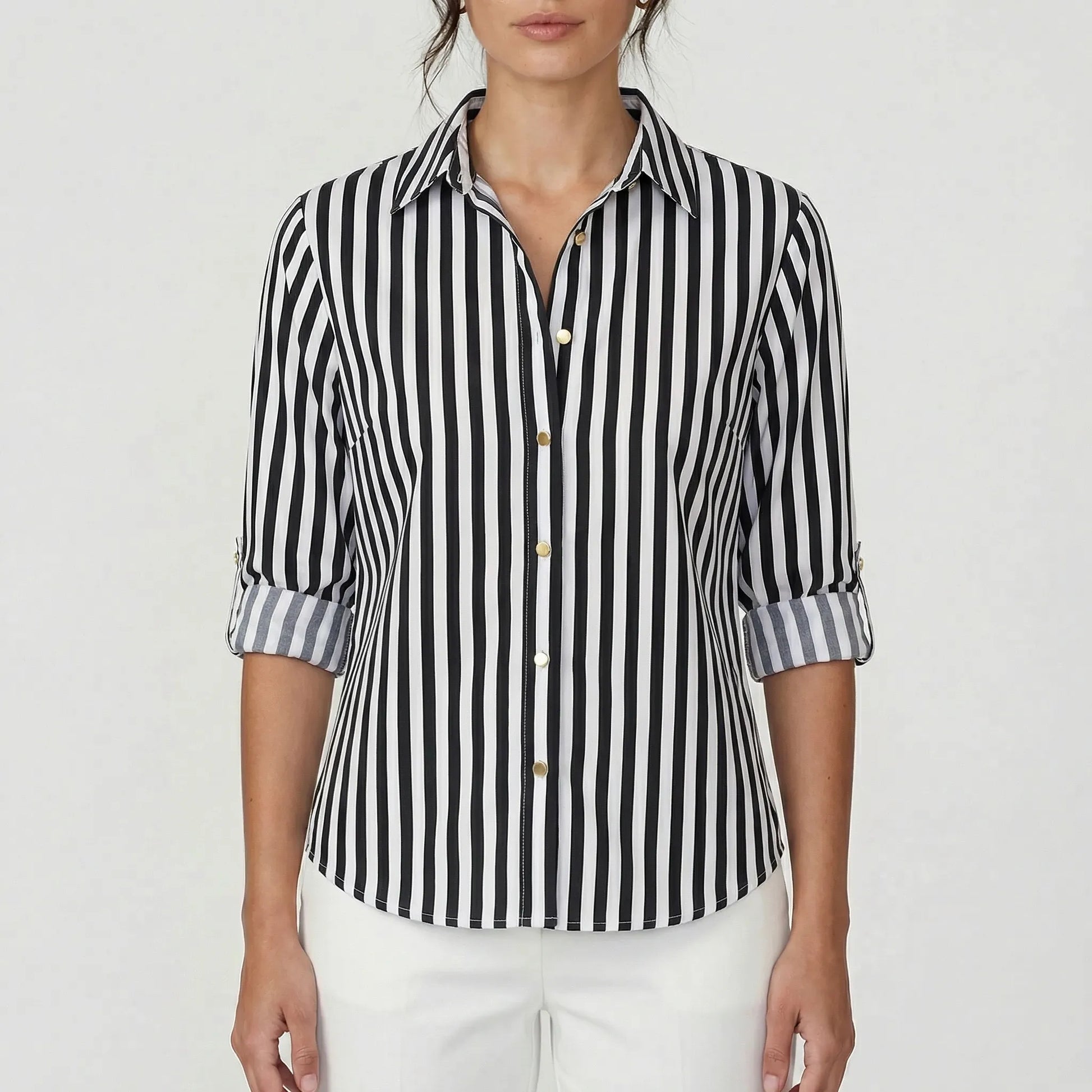 Celia  - Button-Front Striped Women's Blouse