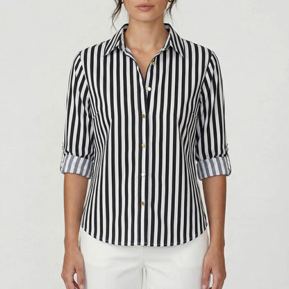 Celia  - Button-Front Striped Women's Blouse