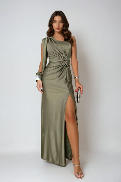 Robe Maxi One-Shoulder – Élégance Sculpturale