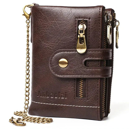 Retro-Lederbrieftasche mit Kette – 13 Kartenfächer & Doppelreißverschluss Zorenza
