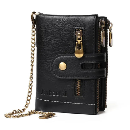 Retro-Lederbrieftasche mit Kette – 13 Kartenfächer & Doppelreißverschluss