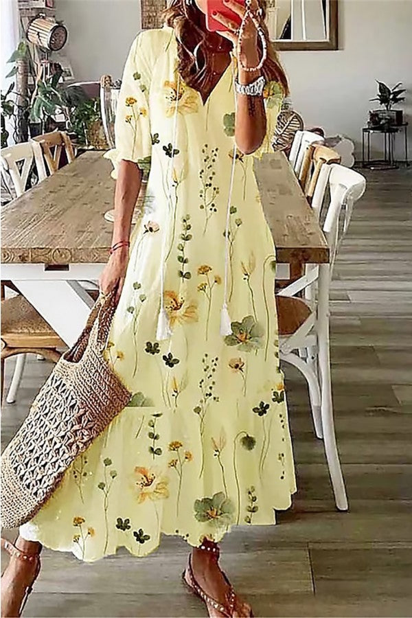 Ava | Women's Floral Maxi Dress With V-Neck And Short Sleeves | Bohemian