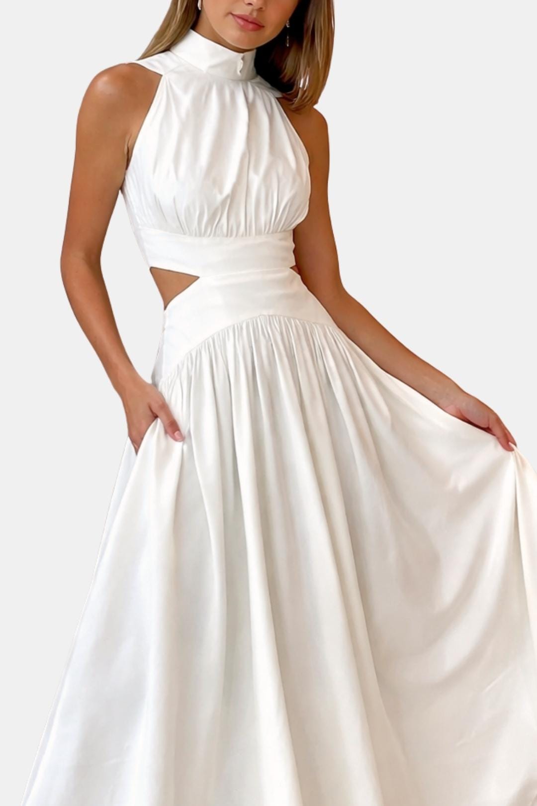 Charize - Mock Neck Sleeveless Long Dress