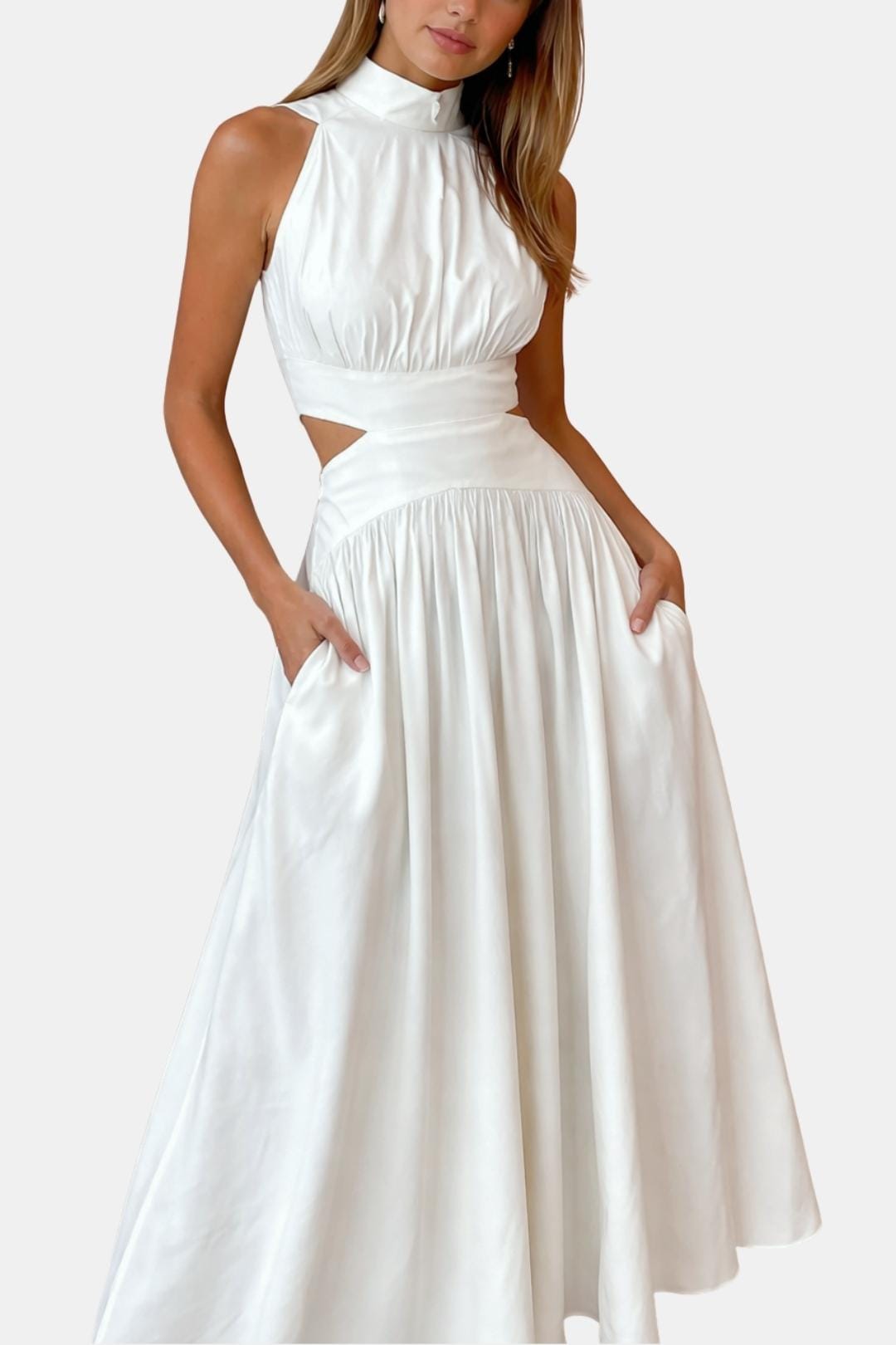 Charize - Mock Neck Sleeveless Long Dress