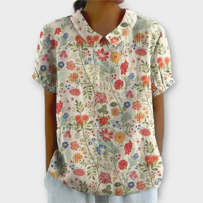 Livia | Blomstret Bluse i Bomuld og Linned