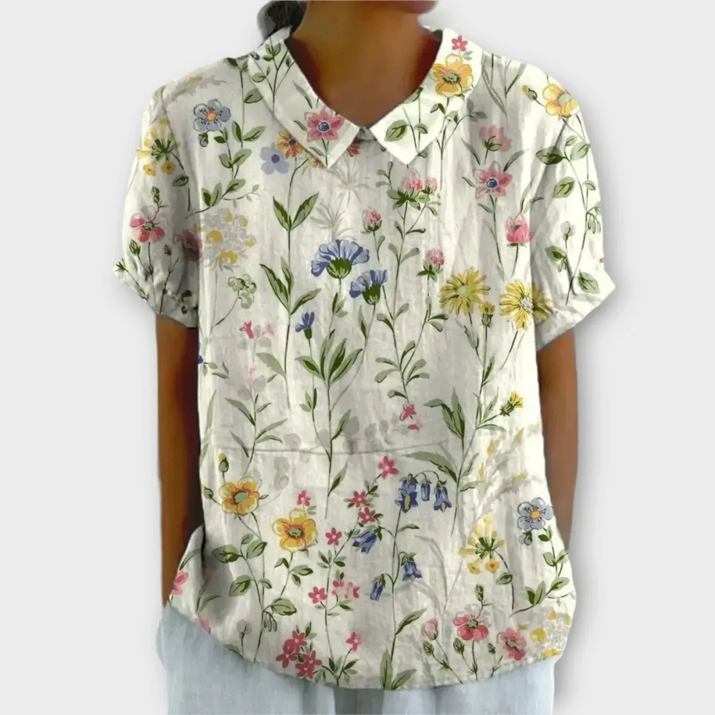 Livia | Blomstret Bluse i Bomuld og Linned