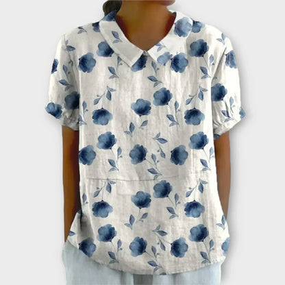 Livia | Blomstret Bluse i Bomuld og Linned