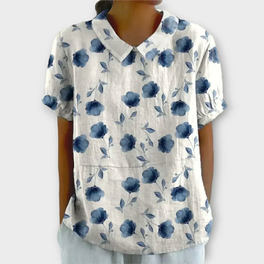 Livia | Blomstret Bluse i Bomuld og Linned