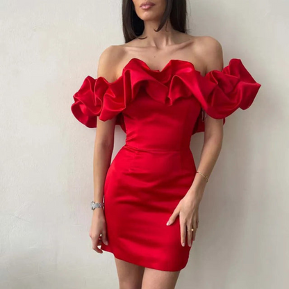 Charlotte | Sukienka na wesele – Elegancka sukienka mini z falbaną na przyjęcia i uroczystości