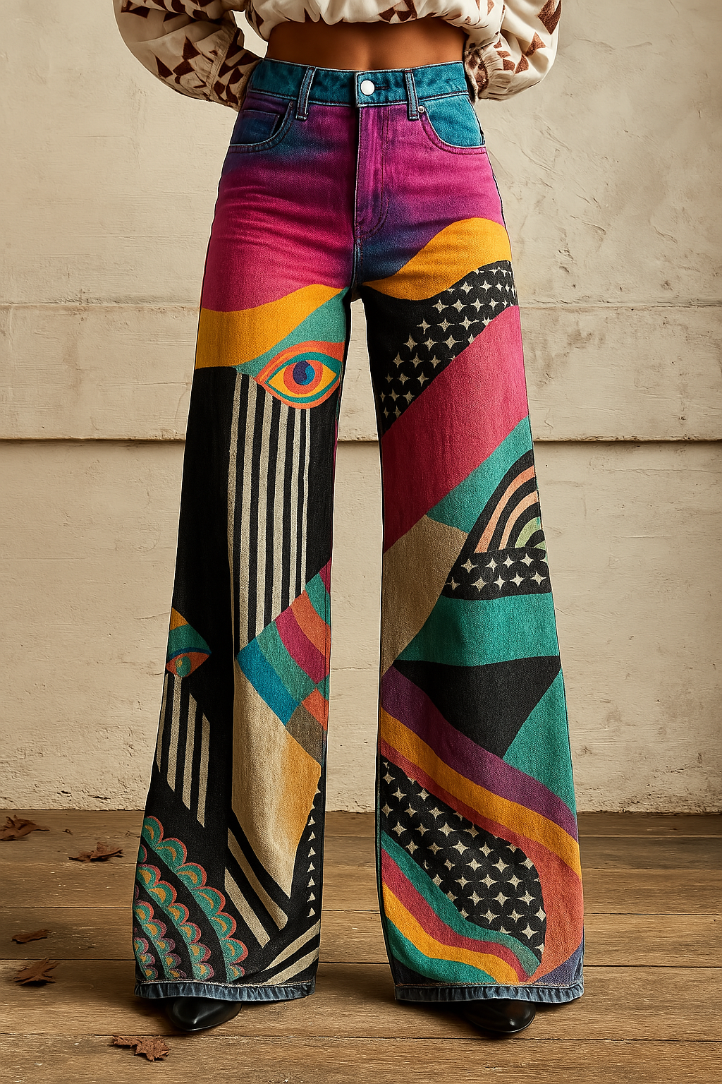 Schicke Hose mit weitem Bein und grafischem Muster für einen mutigen, modernen Look Damen