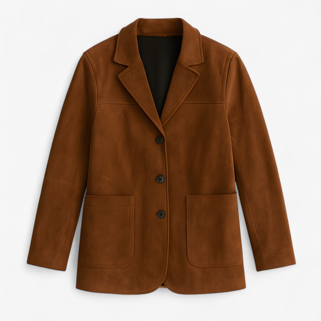 Giacca in pelle scamosciata - Marrone intenso, vestibilità sartoriale senza sforzo Donna - Marrone S - Jackets Winter Woman - Concept Palermo