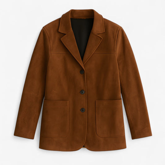 Giacca in pelle scamosciata - Marrone intenso, vestibilità sartoriale senza sforzo Donna - Marrone S - Jackets Winter Woman - Concept Palermo