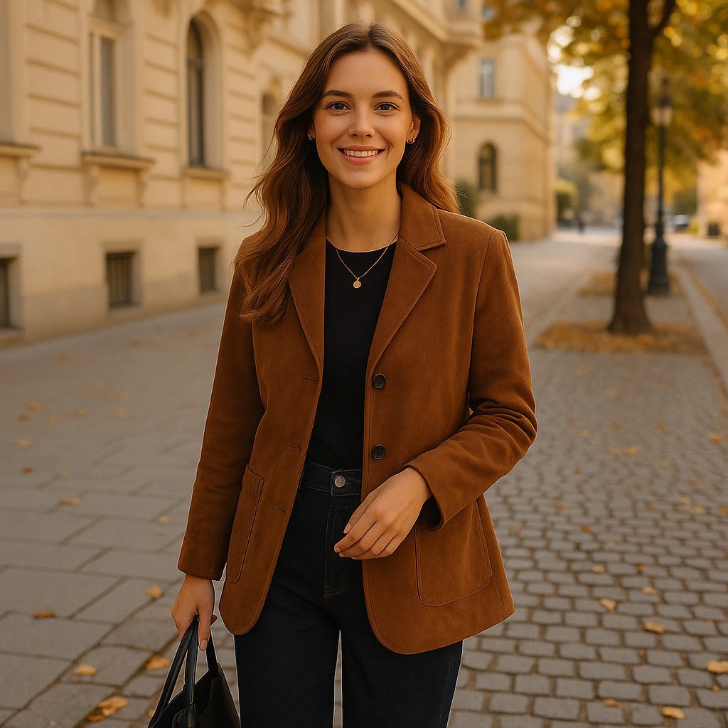 Giacca in pelle scamosciata - Marrone intenso, vestibilità sartoriale senza sforzo Donna - - Jackets Winter Woman - Concept Palermo