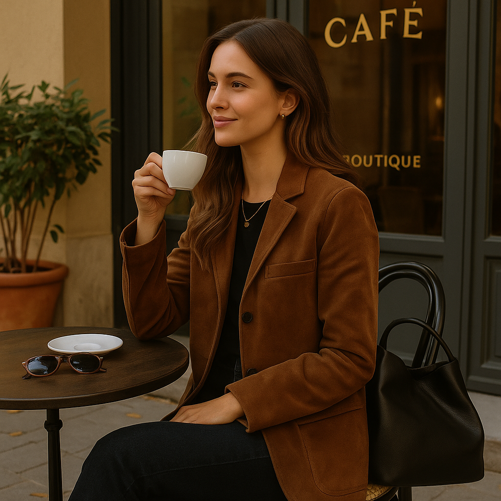Giacca in pelle scamosciata - Marrone intenso, vestibilità sartoriale senza sforzo Donna - - Jackets Winter Woman - Concept Palermo