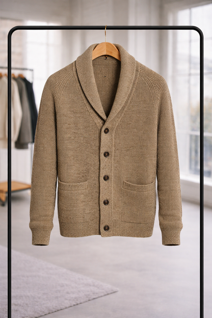 Men’s Shawl Collar Cardigan – Timeless Knitwear with Refined Comfort