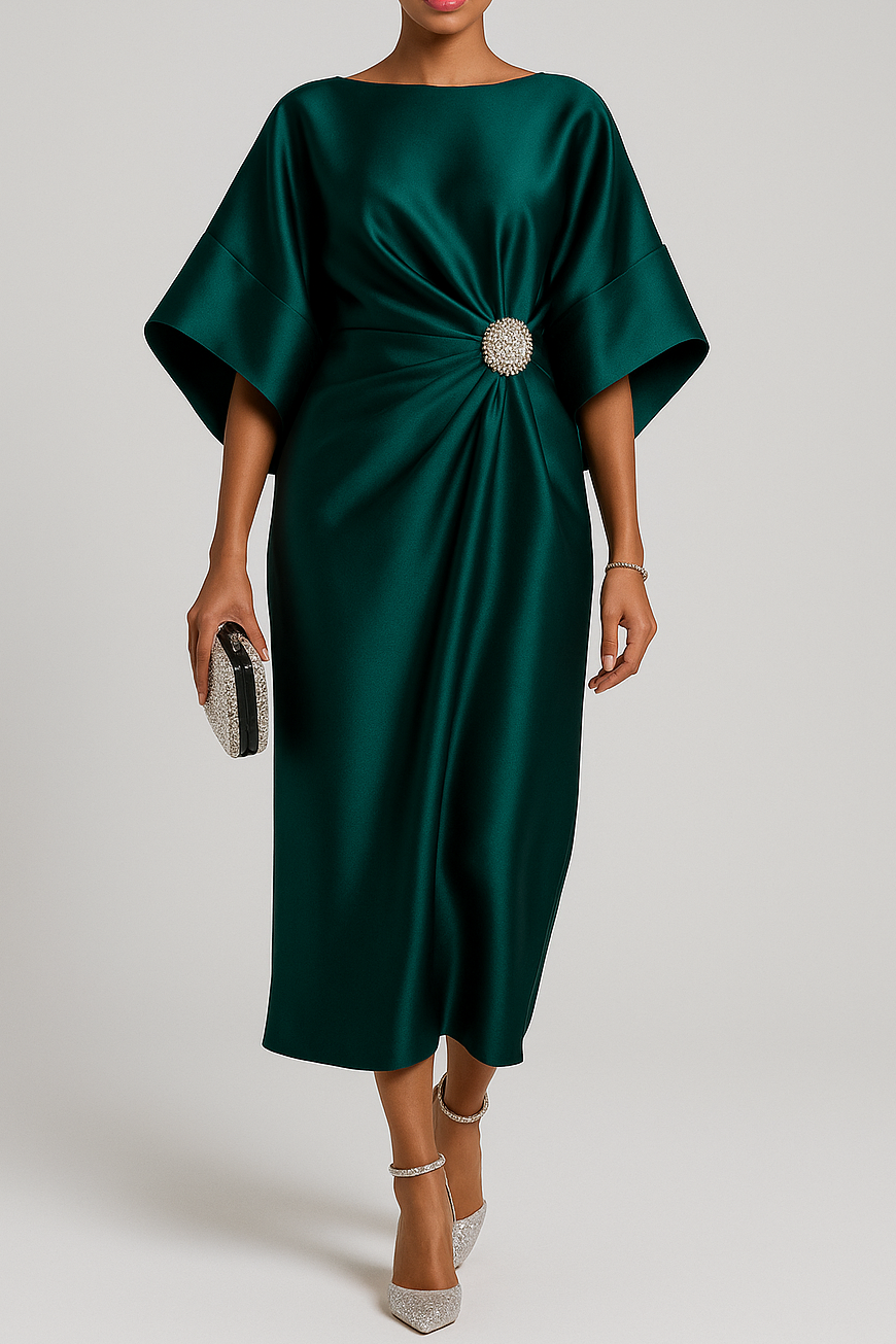 Robe Longue en Satin à Manches Larges
