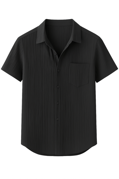 Camicia Estiva a Coste con Colletto Aperto Pelle Uomo - Nero - aperto camicia camicia estiva colletto coste estiva men's polo men's polo shirt men's top clothes pelle polo shirts & polos - Concept Palermo