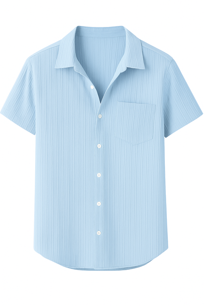 Camicia Estiva a Coste con Colletto Aperto Pelle Uomo - Blu - aperto camicia camicia estiva colletto coste estiva men's polo men's polo shirt men's top clothes pelle polo shirts & polos - Concept Palermo