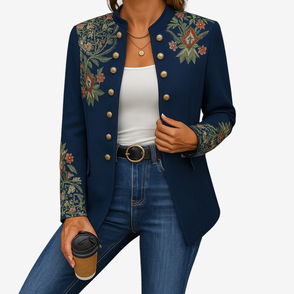 Veya - Veste à manches longues imprimée à fleurs avec boutons décoratifs
