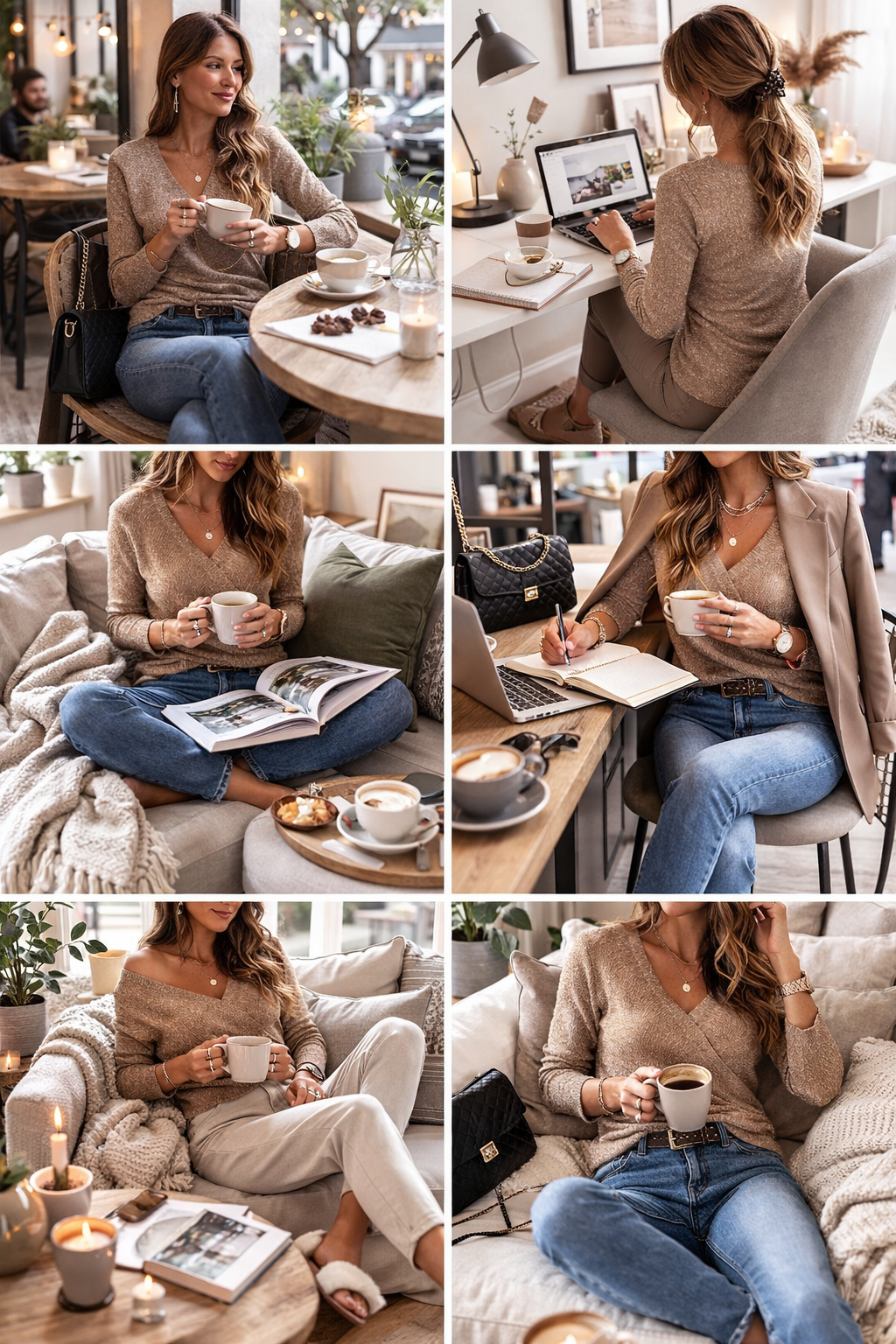 Nora™ | Tidløs Khaki V-udskæringsbluse