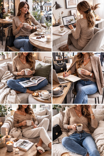 Nora™ | Tidløs Khaki V-udskæringsbluse