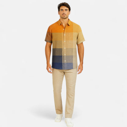 Chemise Homme en Lin à Motif Artistique – Manches Courtes, Style Décontracté et Haut de Gamme